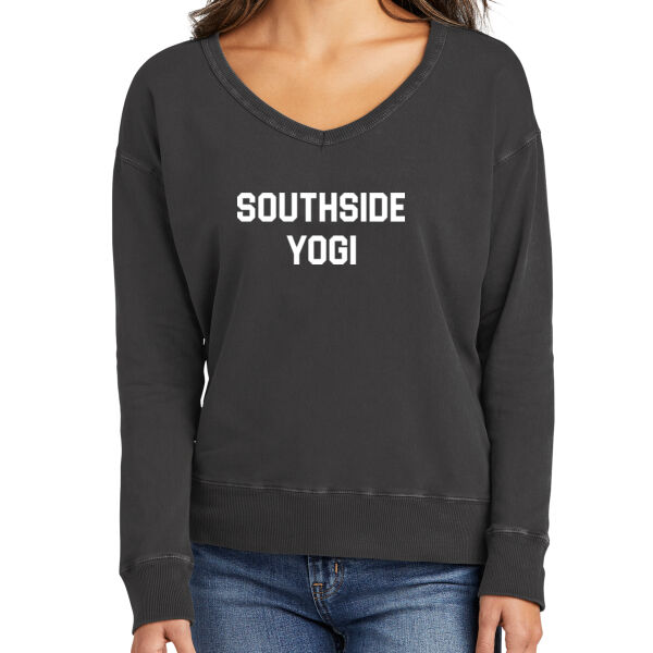 Printed South Side Yogi - Ladies Beach Wash ® Garment Dyed V Neck Sweatshirt Thumbnail